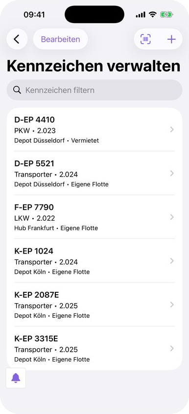 Fuhrpark in der App