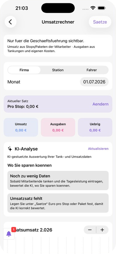 Umsatzrechner in der App