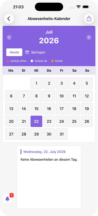 Urlaubskalender in der App